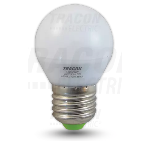 LED fényforrás  230 VAC, 5 W, 4000 K, E27, 380 lm, 200°, G45, EEI=G