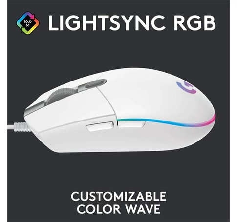 LOGITECH Egér - G203 Lightsync RGB Vezetékes Gaming, Fehér