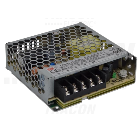 Fém házas LED meghajtó szalagokhoz, szabályozható DC kimenet  85-264 VAC / 12 VDC, 75 W, 0-6 A