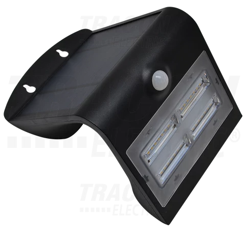 Napelemes LED fali világítótest mozgásérzékelővel, fekete  3,2 W, 4000 K, 400 lm, IP65, 3,7 V, 2 Ah