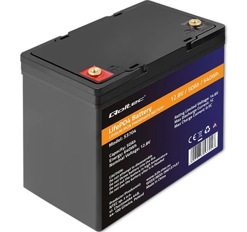 Qoltec 53704 LiFePO4 lithium iron phosphate battery | 12.8V | 50Ah | 640Wh | BMS