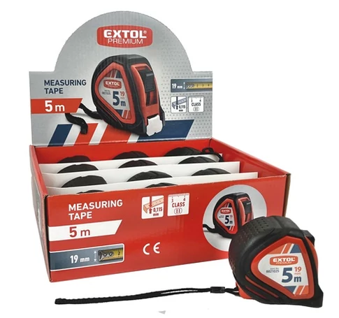 Extol Premium 8821025 MÉRŐSZALAG, GUMÍROZOTT, 1 STOPPOS, 5M×19MM