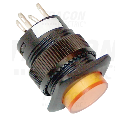 Mini jelzőlámpás nyomókapcsoló sárga  1×NO, 2V AC/DC