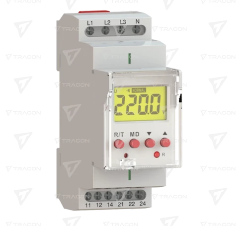 Feszültségfigyelő relé 3 fázisra kijelzővel  AC 230V L-N, U>,< 70-400V, 2CO 8AVAC (AC1)