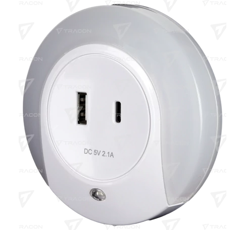Éjszakai fény USB-C porttal  230VAC, 50Hz, 0,4W, 15lm, CDS, 1xUSB, 1xUSB-C