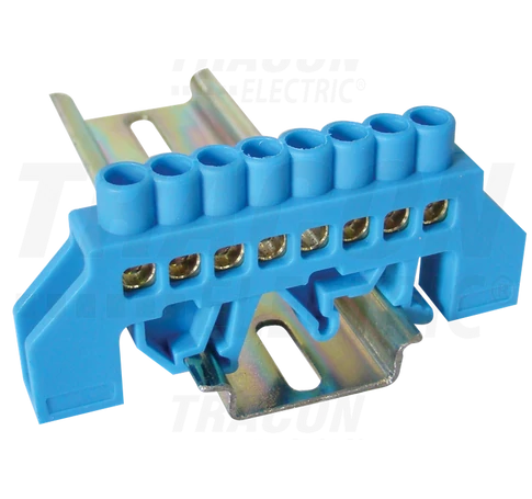 Szigetelt földelősín (N/PE), kék  230/400VAC, 63A, 6×9mm, 8P, IP20