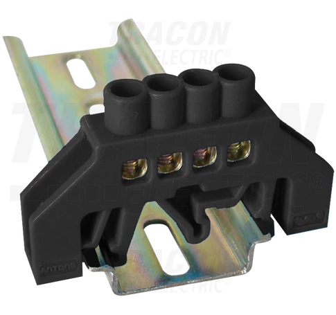 Szigetelt földelősín (N/PE), fekete  230/400VAC, 63A, 6×9mm, 4P, IP20