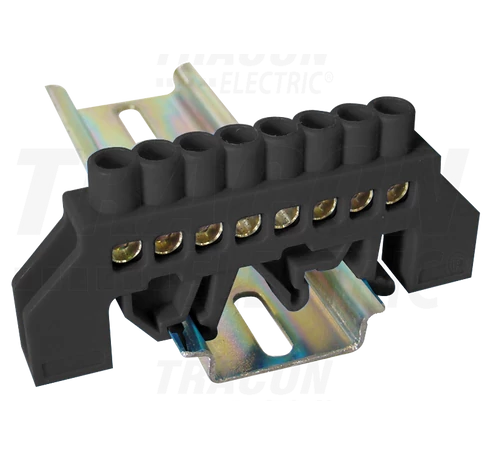 Szigetelt földelősín (N/PE), fekete  230/400VAC, 63A, 6×9mm, 8P, IP20