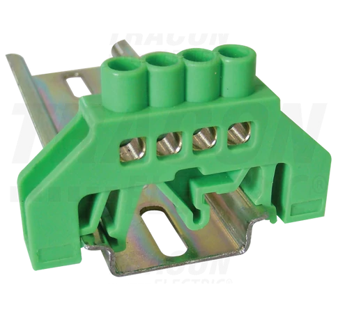 Szigetelt földelősín (N/PE), zöld  230/400VAC, 63A, 6×9mm, 4P, IP20