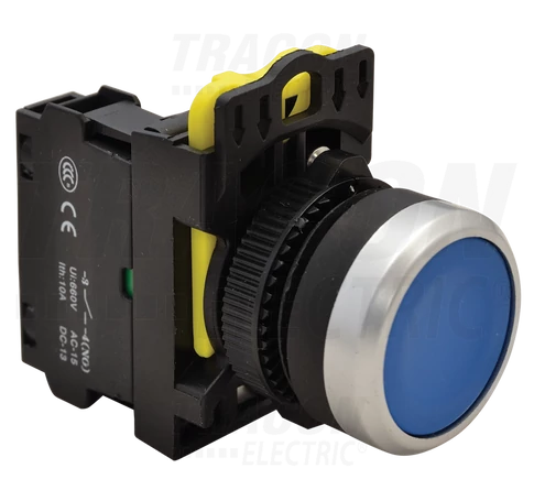 Egyszerű nyomókapcsoló, kék  1×NO, 5A/230V AC-15, IP65