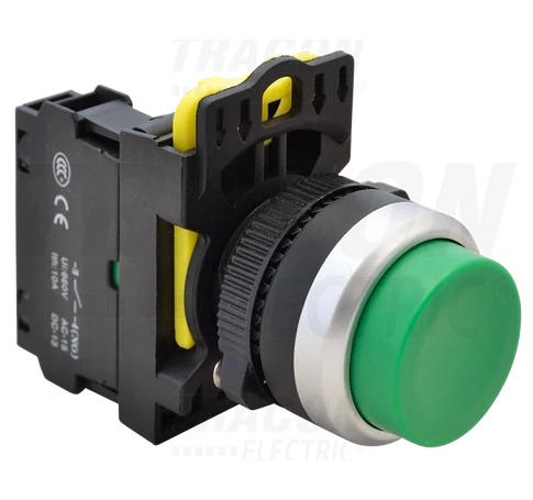 Kiálló nyomókapcsoló, zöld  1×NO, 5A/230V AC-15, IP42