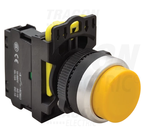 Kiálló nyomókapcsoló, sárga  1×NO, 5A/230V AC-15, IP42