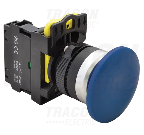 Gombafejű nyomógomb, kék  1×NO, 5A/230V AC-15, 40mm, IP65