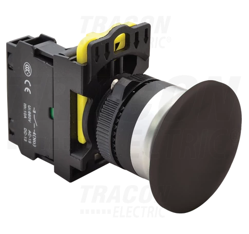 Gombafejű nyomógomb, fekete  1×NO, 5A/230V AC-15, 40mm, IP65