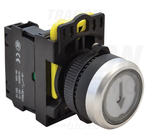 Jelölt nyomógomb, fehér, (fekete nyíl)  1×NO, 5A/230V AC-15, IP65