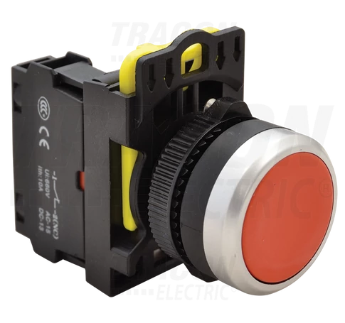 Egyszerű nyomókapcsoló, piros  1×NC, 5A/230V AC-15, IP65