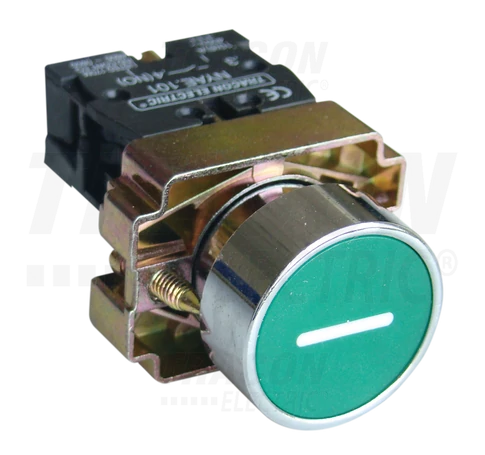 Tokozott jelölt nyomógomb, fémalapra szer., zöld, (fehér I)  1×NO, 3A/240V AC, IP44