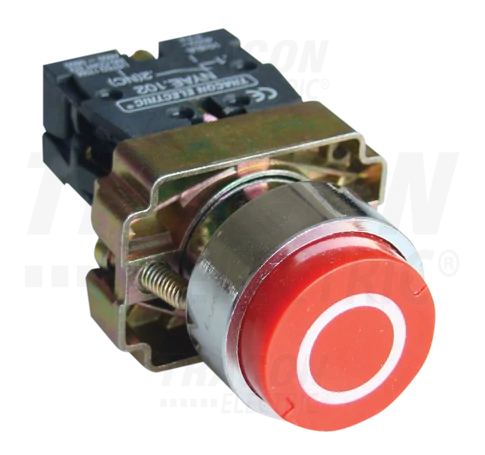 Tokozott jelölt nyomógomb, fémalapra szer., piros, (fehér 0)  1×NC, 3A/240V AC, IP44