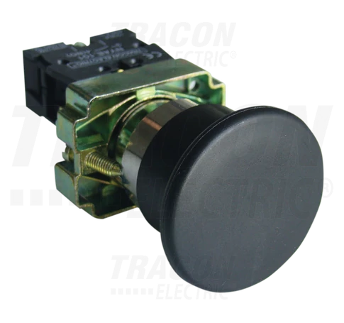 Tokozott gombafejű nyomógomb, fémalapra szerelt, fekete  1×NO, 3A/400V AC, IP44, d=40mm