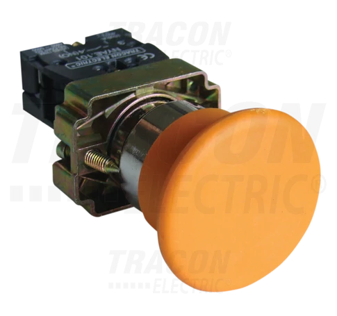 Tokozott gombafejű nyomógomb, fémalapra szerelt, sárga  1×NO, 3A/400V AC, IP44, d=40mm