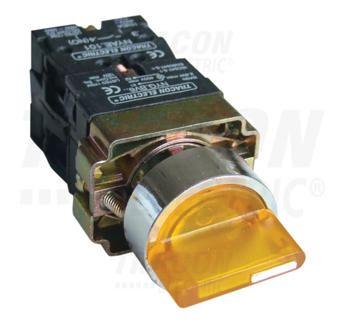 Világítókaros kapcsoló, fémalap, sárga, LED, 3állású,izzó n.  1×NC+1×NO, 3A/400V AC, IP42