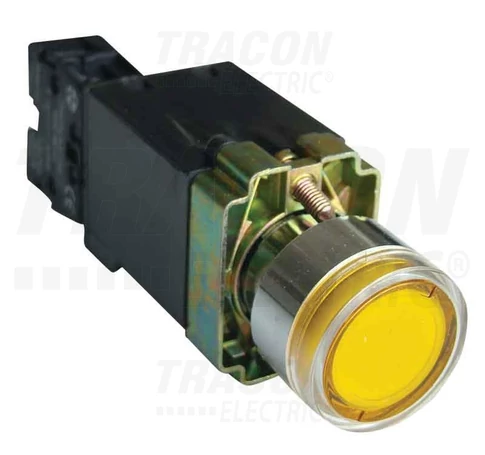 Világító nyomógomb, fémalap, trafóval,sárga,glim,izzó nélk.  1×NO, 3A/230V AC, 6V, IP42