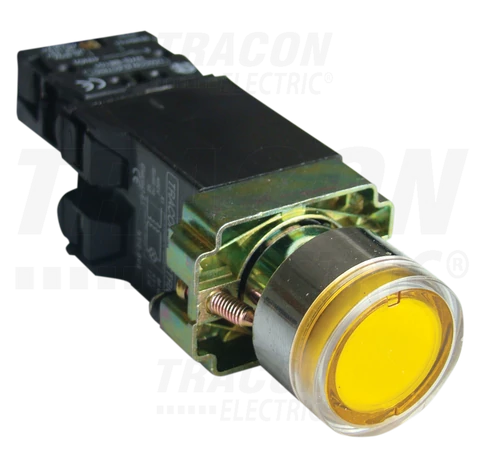 Világító nyomógomb, fémalap, trafóval,sárga,glim,izzó nélk.  1×NO, 3A/400V AC, 6V, IP42