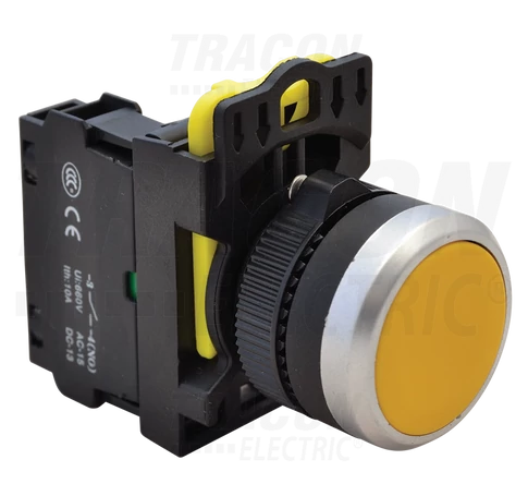 Egyszerű nyomókapcsoló, sárga  1×NO, 5A/230V AC-15, IP65