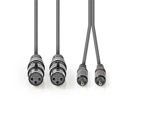 Nedis COTH15230GY30 félprofi audio kábel, 2x XLR aljzat - 2x RCA dugó, 3m