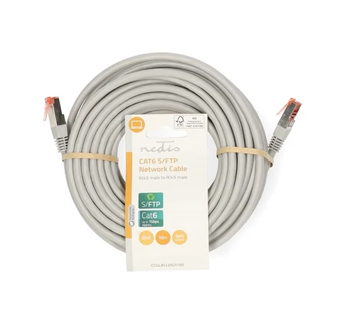 Nedis CCGL85220GY100 UTP / FTP Cat6 patch kábel, RJ45 aranyozott érintkezők, 10/100/1000 Mbit/s, hossz 10m