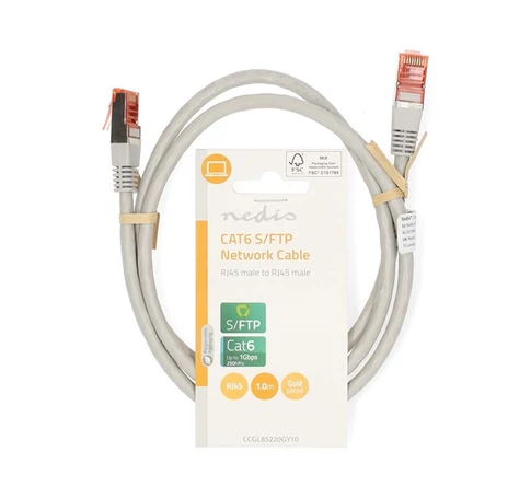 Nedis CCGL85220GY10 UTP / FTP Cat6 patch kábel, RJ45 aranyozott érintkezők, 10/100/1000 Mbit/s, hossz 1m