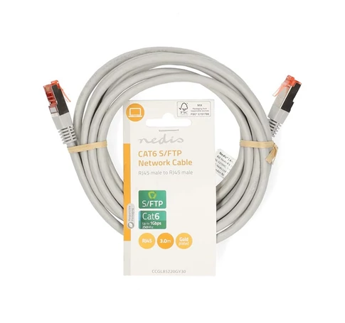 Nedis CCGL85220GY30 UTP / FTP Cat6 patch kábel, RJ45 aranyozott érintkezők, 10/100/1000 Mbit/s, hossz: 3m