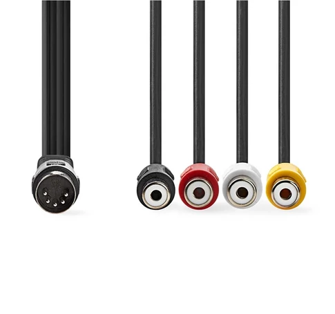 Nedis CAGL20450BK02 DIN audio kábel, DIN 5 tűs dugó - 4x RCA aljzat, 0,20m