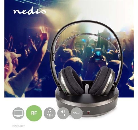 Nedis HPRF210BK rádiófrekvenciás vezeték nélküli RF fejhallgató, akkumulátoros
