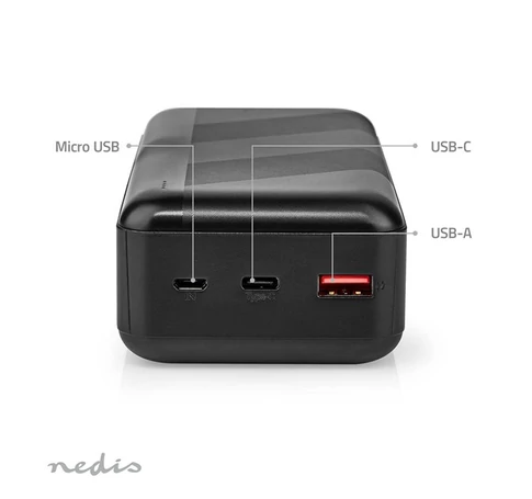 Nedis UPBKPD30000BK hordozható külső akkumulátor, powerbank 30000mAh