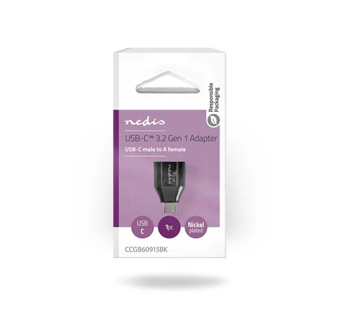 Nedis CCGB60915BK USB C - USB A adapter, USB-C dugó - USB-A aljzat, 5 Gbps