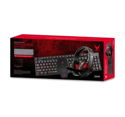 VARR gamer vezetékes billentyűzet + egér + fejhallgató szett, állítható RGB, USB, EN, 1000-3200DPI