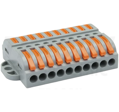 Csavar nélküli vezetékösszekötő, toldó, nyitható  0,5-4mm2, 32A, 400VAC 10P