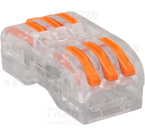 Csavar nélküli vezetékösszekötő, toldó, nyitható, átlátszó  0,5-4mm2, 32A, 400VAC 3P