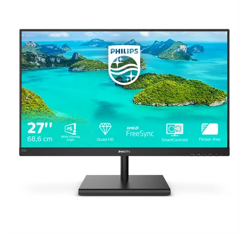 PHILIPS IPS monitor 27" 275E1S, 2560x1440, 16:9, 250cd/m2, 4ms, VGA/HDMI/Displayport