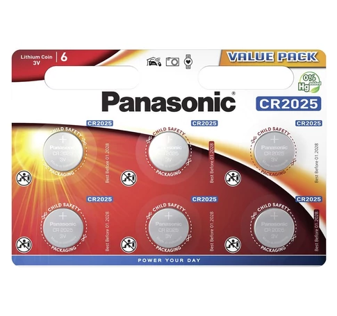 Panasonic CR2025 3V lítium gombelem 6db/csomag