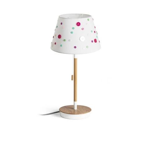 KEITH/DELISA asztali lámpa USB-vel fehér gombok/bükk 230V LED E27 7W