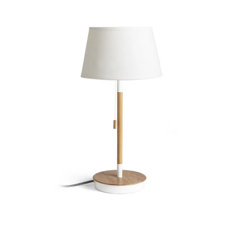 KEITH/ALVIS 24 asztali lámpa USB-vel krémfehér bükk 230V LED E27 7W
