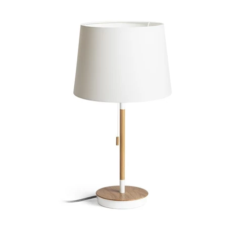 KEITH/AMBITUS 30 asztali lámpa USB-vel Polycotton fehér/bükk 230V LED E27 11W