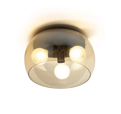 AMANDA mennyezeti lámpa matt fekete borostyánsárga üveg 230V LED E27 3x15W