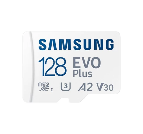 SAMSUNG Memóriakártya, EVO Plus microSDXC kártya ,128GB, UHS-1, U3, V30, A2, + SD Adapter, R160/W