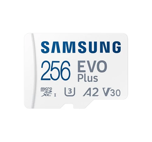 SAMSUNG Memóriakártya, EVO Plus microSD kártya (2021) 256GB, CLASS 10, UHS-1, U3, V30, A2, + Adapter, R160/W