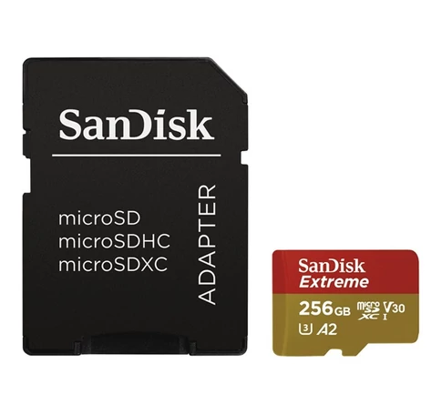 SANDISK 121587, MICROSD EXTREME KÁRTYA 256GB, 190/130 MB/s, A2 C10 V30 UHS-I U3