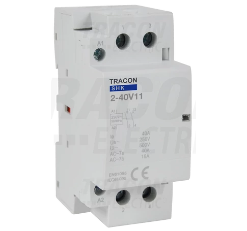 Installációs kontaktor  230V AC, 50Hz, 2 Mod, 1×NO+1×NC, AC1/AC7a, 40A