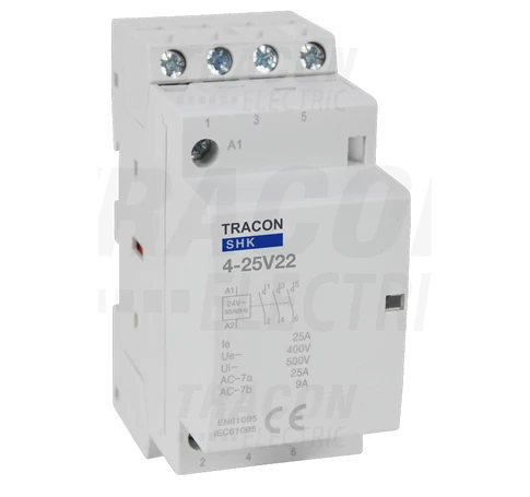 Installációs kontaktor  230V AC, 50Hz, 2 Mod, 2×NO+2×NC, AC1/AC7a, 25A